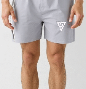 Men’s Lite Gray Athletic Shorts with Geometric Logo – Zipper