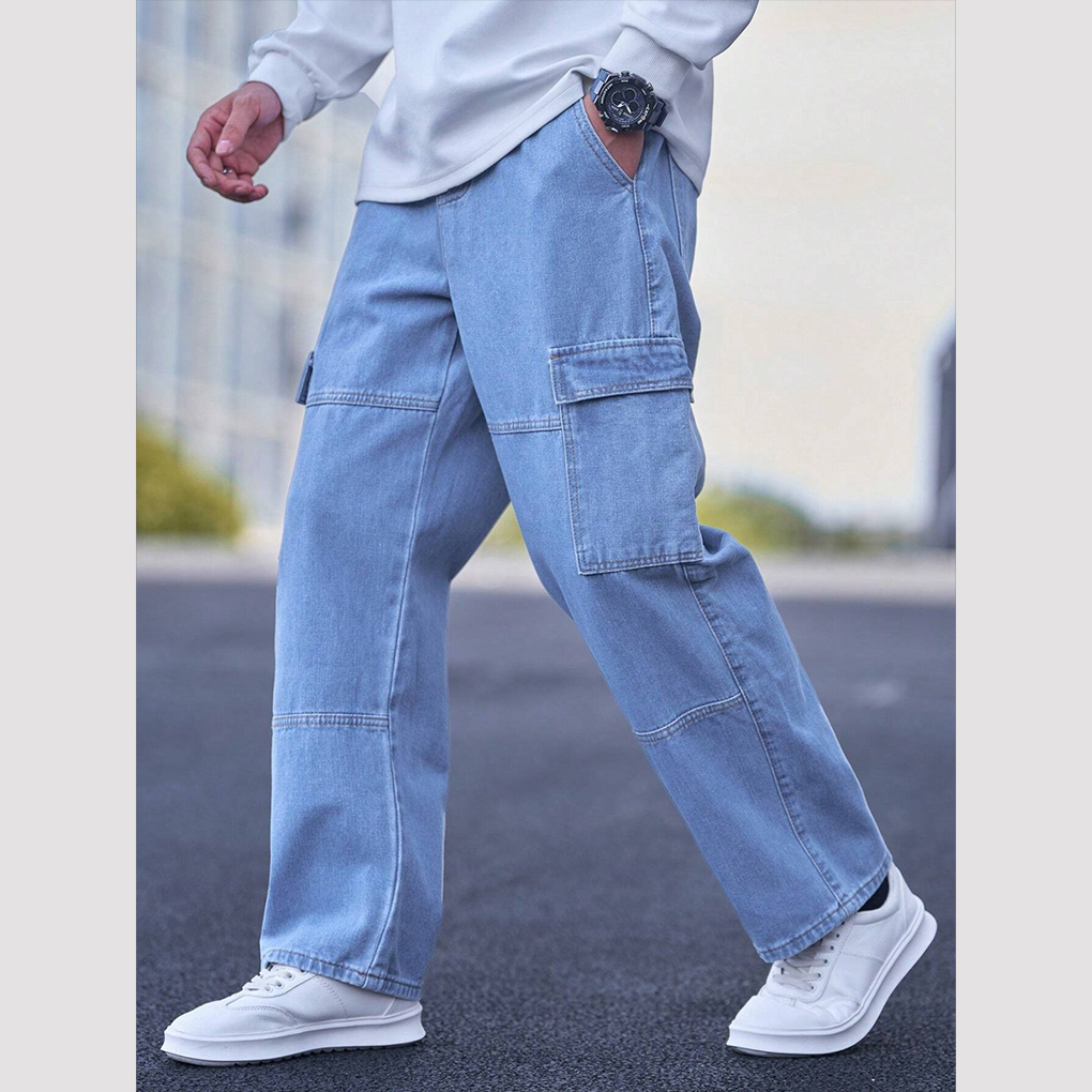 Men’s Light Blue Cargo Denim Jeans - Image 3