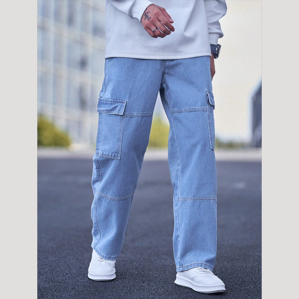 Men’s Light Blue Cargo Denim Jeans