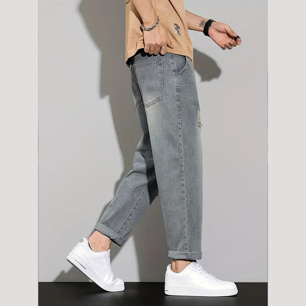 Men’s Distressed Grey Denim Jeans - Image 6