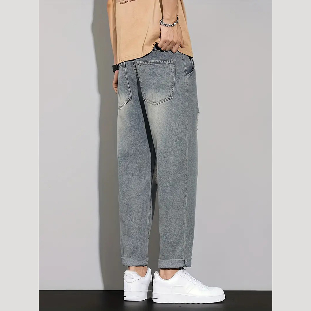 Men’s Distressed Grey Denim Jeans - Image 5