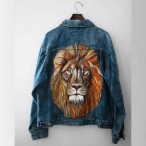 Majestic Lion Hand-Painted Denim Jacket 🦁✨