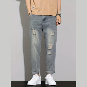 Men’s Distressed Grey Denim Jeans