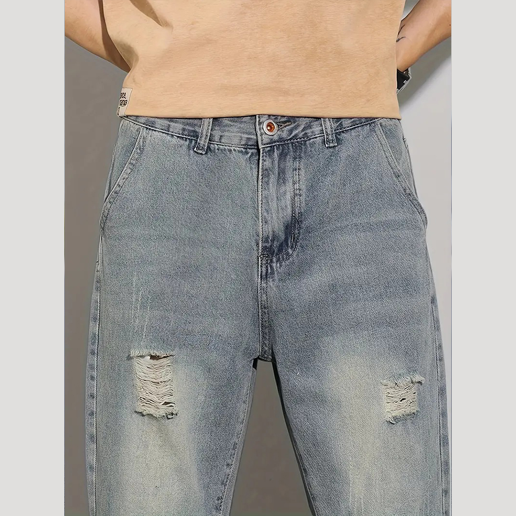 Men’s Distressed Grey Denim Jeans - Image 4