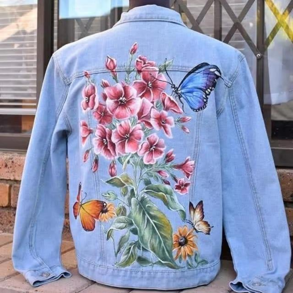 Floral & Butterfly Hand-Painted Denim Jacket 🌸🦋