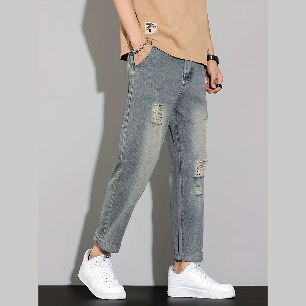 Men’s Distressed Grey Denim Jeans - Image 2