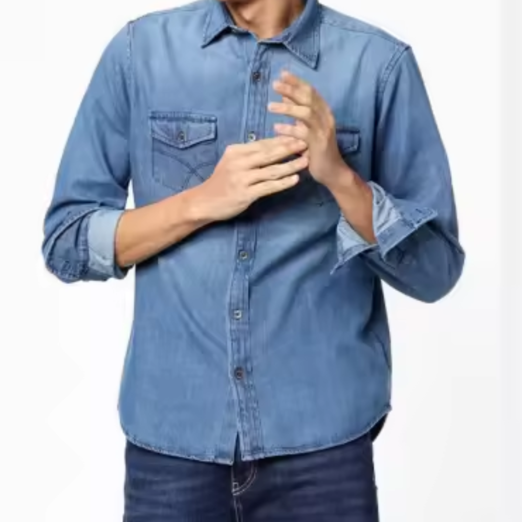 Men’s Light Blue Denim Casual Shirt – Full Sleeve