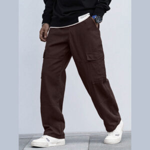 Men’s Brown Cargo Jeans – Relaxed Fit Multi-Pocket Casual Pants