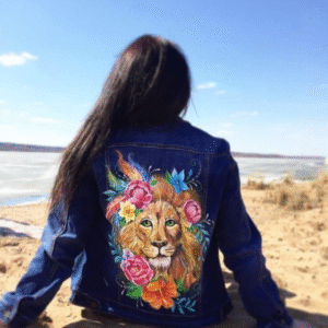 Floral Lion Hand-Painted Denim Jacket 🦁🌸✨