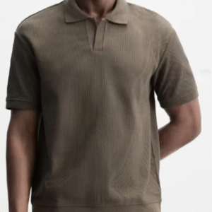 Men’s Brown Textured Polo T-Shirt – Smart Casual Cotton Blend
