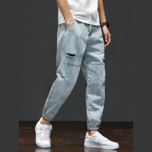 Men’s Light Blue Distressed Jogger Jeans