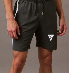 Men’s Gray Athletic Shorts with Geometric Logo – Zipper Pocket