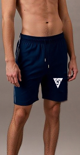 Men’s Dark Blue Athletic Shorts with Geometric Logo – Zipper Pocket