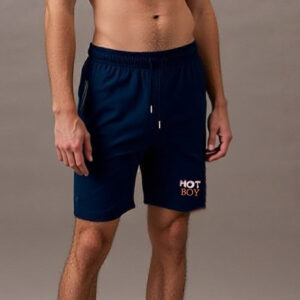 Men’s Dark Blue Athletic Shorts with Zipper Pockets – “HOT BOY”