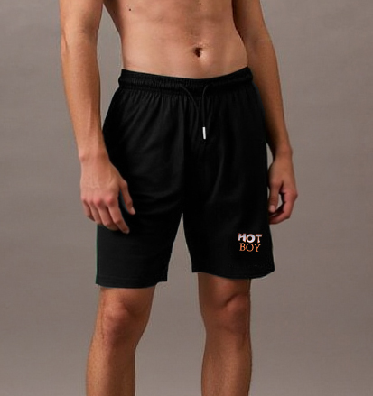 Men’s Black Athletic Shorts with Zipper Pockets – “HOT BOY” Print