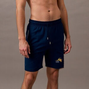Men’s Dark Blue Athletic Shorts with Zipper Pockets – Lion