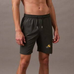 Men’s Gray Athletic Shorts with Zipper Pockets – Lion Print
