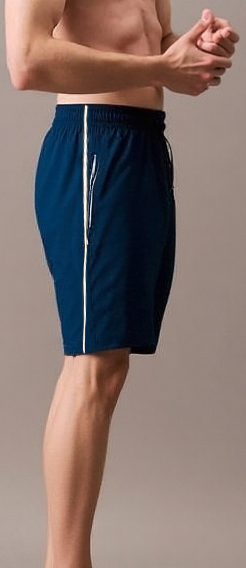 Men’s Dark Blue Athletic Shorts with Geometric Logo – Zipper Pocket - Image 2