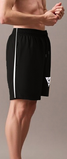 Men’s Black Sports Shorts with White Side Stripe – geometric logo - Image 2