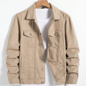 Beige Cotton Denim Jacket for Men
