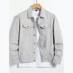 Light Gray Cotton Denim Jacket for Men