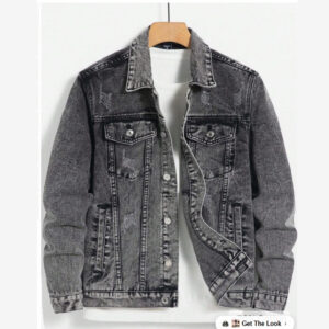 Men’s Black Washed Denim Jacket – Distressed Style